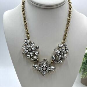 J. CREW Signed Crystal Rhinestone Gold Brass Tone Cluster Statement
Necklace New